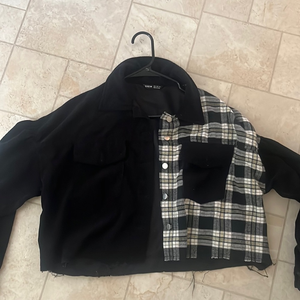 Cropped Flannel jean jacket
